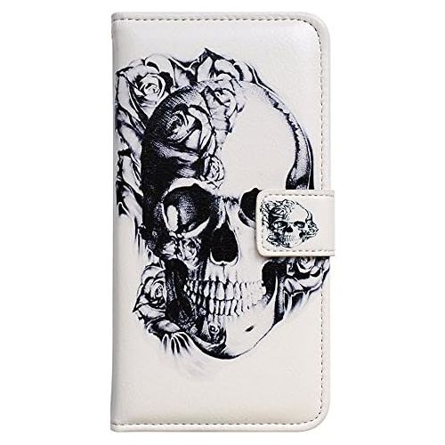  [아마존베스트]LG Stylo 6 Case,Bcov Black Flower Skull Leather Flip Case Wallet Cover with Card Slot Holder Kickstand for LG Stylo 6