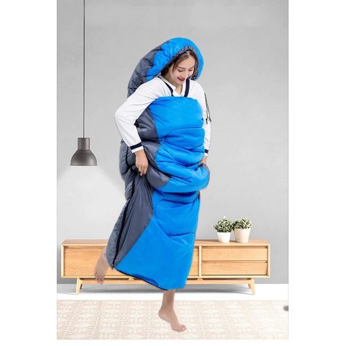  Bdclr Sleeping Bag Outdoor Camping Thick Cotton Single and Double Person Sleeping Bag, Adult Four Seasons Warm Sleeping Bag,Blue,1100g