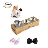 Be Good Small Dog and Cat Bowls Stainless Steel Food Water Feeder with Non-Slip Raised Stand Set of Double Bowls Perfect for Feeding Small Dogs Cats and Puppies Random Color