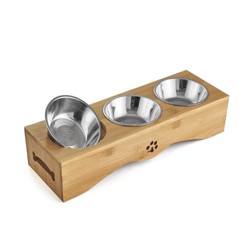  Be Good Small Dog and Cat Bowls Stainless Steel Food Water Feeder with Non-Slip Raised Stand Set of Double Bowls Perfect for Feeding Small Dogs Cats and Puppies Random Color