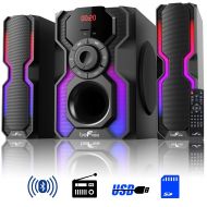 Befree Sound beFree Sound 2.1 Channel Bluetooth Multimedia Wired Speaker Shelf Stereo System with Reactive LED Lights, FM Radio, USB, and SD Inputs