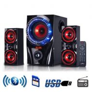 beFree Sound 2.1 Channel Surround Sound Bluetooth Speaker System in Red