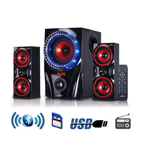  beFree Sound 2.1 Channel Surround Sound Bluetooth Speaker System in Red