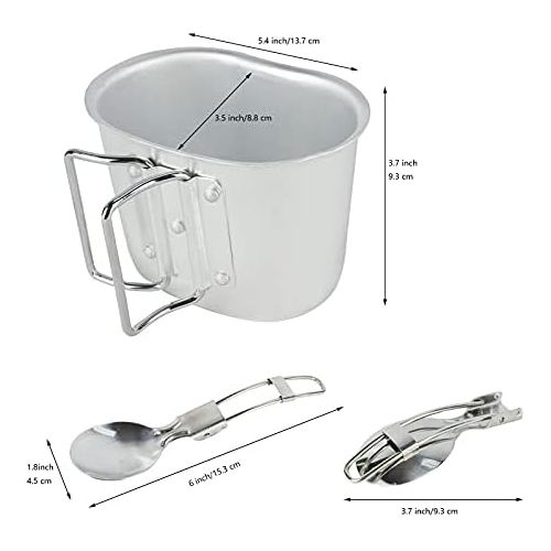  BeGrit Outdoor Kettle Canteen Aluminum Cup Kit and Cover with Stainless Steel Foldable Spoon Fork for Hiking Camping, 1 Quart