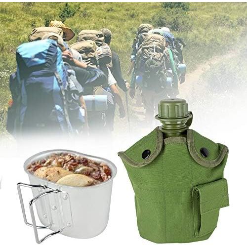  BeGrit Outdoor Kettle Canteen Aluminum Cup Kit and Cover with Stainless Steel Foldable Spoon Fork for Hiking Camping, 1 Quart