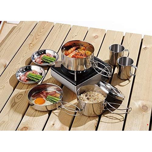  BeGrit Backpacking Camping Cookware Mini Picnic Camp Cooking Cook Set for Hiking (8pcs/set, 410 Stainless Steel)