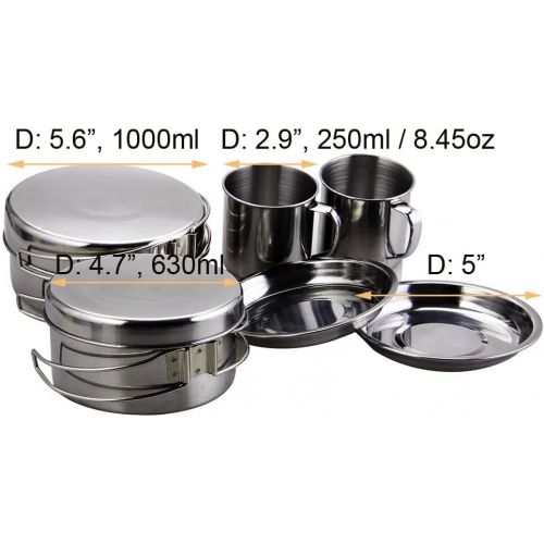  BeGrit Backpacking Camping Cookware Mini Picnic Camp Cooking Cook Set for Hiking (8pcs/set, 410 Stainless Steel)