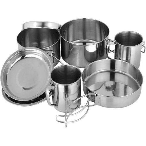  BeGrit Backpacking Camping Cookware Mini Picnic Camp Cooking Cook Set for Hiking (8pcs/set, 410 Stainless Steel)