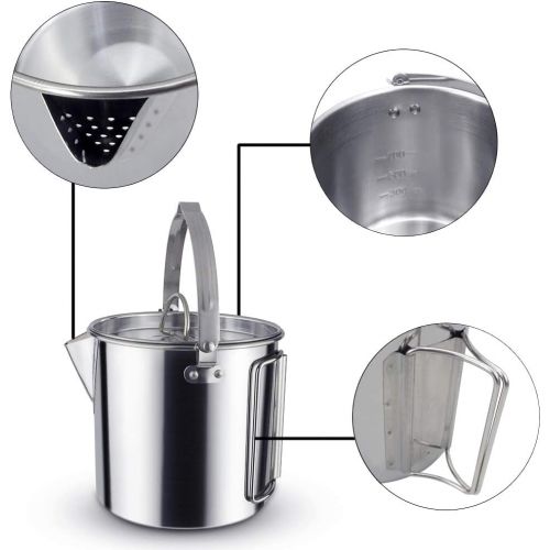  BeGrit Outdoor Camping Tea Kettle Stainless Steel Hiking Pot Portable Percolator Coffee Pot with Handles and with Lids for Camping Hiking Picnic