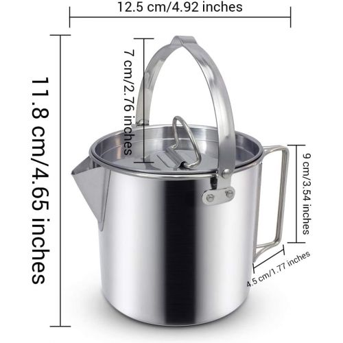  BeGrit Outdoor Camping Tea Kettle Stainless Steel Hiking Pot Portable Percolator Coffee Pot with Handles and with Lids for Camping Hiking Picnic