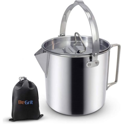  BeGrit Outdoor Camping Tea Kettle Stainless Steel Hiking Pot Portable Percolator Coffee Pot with Handles and with Lids for Camping Hiking Picnic