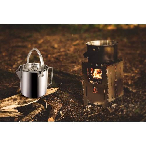  BeGrit Outdoor Camping Tea Kettle Stainless Steel Hiking Pot Portable Percolator Coffee Pot with Handles and with Lids for Camping Hiking Picnic