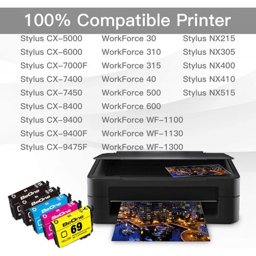  BeOne Remanufactured Ink Cartridge Replacement for Epson 69 T69 5-Pack to Use with Stylus NX415 NX510 NX400 NX110 NX215 NX300 NX100 NX515 Workforce 610 500 30 600 310 615 40 Printe