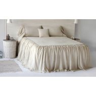 BeaLinen Linen Dust Ruffle Coverlet Bedspread Stone Washed Super Soft 100% European Flax Natural Organic Silky Stone Village Coll. CHRISTMAS SALES!