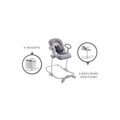  BEABA Up and Down Portable Baby Rocker | 4 Height Levels and 3 Reclining Positions with One Click| Soft Padding Seat | Gray