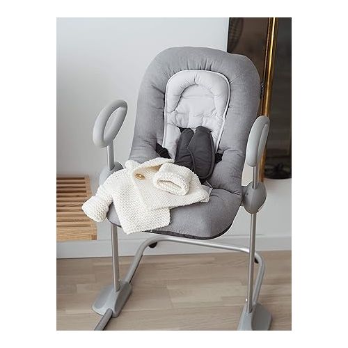  BEABA Up and Down Portable Baby Rocker | 4 Height Levels and 3 Reclining Positions with One Click| Soft Padding Seat | Gray