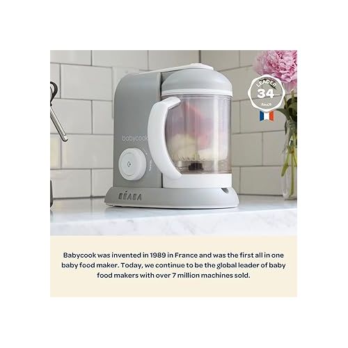  BEABA Babycook Solo 4 in 1 Baby Food Maker, Baby Food Processor, Steam Cook + Blend, Lrg Capacity 4.5 Cups - 27 Servings in 20 Mins, Cook Healthy Baby Food at Home, Dishwasher Safe, Eucalyptus