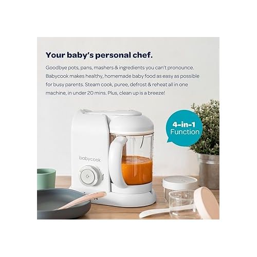  BEABA Babycook Solo 4 in 1 Baby Food Maker, Baby Food Processor, Steam Cook + Blend, Lrg Capacity 4.5 Cups - 27 Servings in 20 Mins, Cook Healthy Baby Food at Home, Dishwasher Safe, Eucalyptus