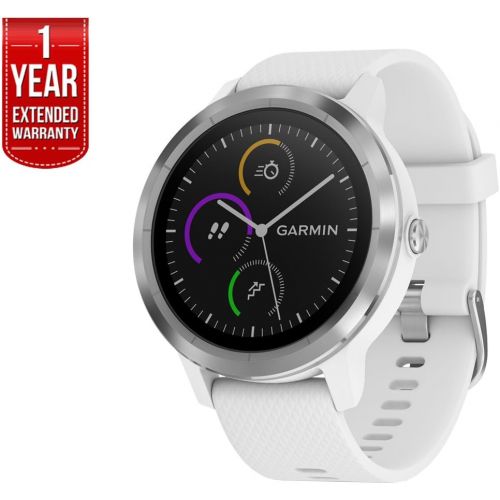  [아마존베스트]Beach-Camera Garmin 010-01769-21 Vivoactive 3 GPS Fitness Smartwatch (White & Stainless) + 1 Year Extended Warranty