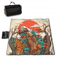 Beach Surfers Autumn Sunset Koi Fish Bird Tiger Extra Large Picnic & Outdoor Blanket for Outdoor Handy Mat Tote Spring Summer Great for The Beach Camping On Grass Waterproof Sandproof 57 X 59