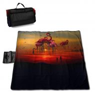 Beach Surfers Flamingo Beach Sunset Birds Extra Large Picnic Blanket Waterproof Picnic Mat Folding Portable Tote for Family Camping Concert Indoor and Outdoor 57 X 59