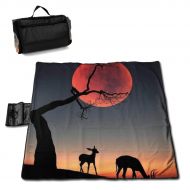 Beach Surfers Red Moon Deer Sunset Outdoor Picnic Blanket Beach Mat for Camping Hiking Festivals Outdoor Tools/Outing Blankets for Adults Picnic Accessories 57 X 59