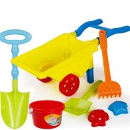 Beach Toys AODLK 7 Pack Wheelbarrow Toys Set with Spade Rake Bucket Molds Watering Can Ideal for Sand Pit Beach Garden Play Perfect for Kids Toddlers Children Easy Clean and Store