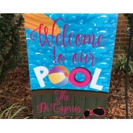 BeachfrontbowsNmore Welcome to our Pool Yard Flag, Pool Garden Flag, Can be personilzed with family name, perfect summer flag. Fast Shipping