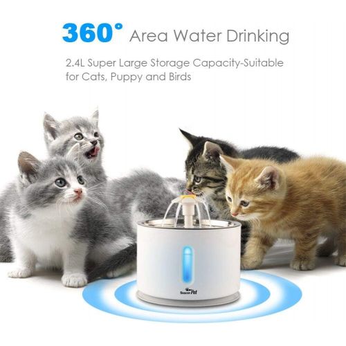  [아마존 핫딜]  [아마존핫딜]Beacon Pet Cat Water Fountain Stainless Steel, LED 81oz/2.4L Automatic Pet Fountain Dog Water Dispenser with 3 Replacement Filters & 1 Silicone Mat for Cats, Dogs