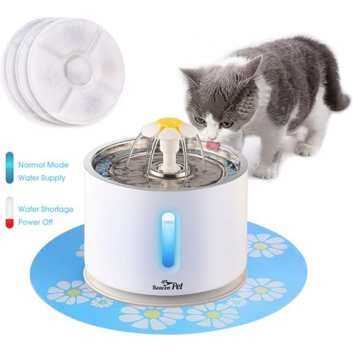  [아마존 핫딜]  [아마존핫딜]Beacon Pet Cat Water Fountain Stainless Steel, LED 81oz/2.4L Automatic Pet Fountain Dog Water Dispenser with 3 Replacement Filters & 1 Silicone Mat for Cats, Dogs