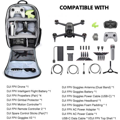  Beacon Pet Drone Backpack Compatible with DJI FPV Drone Series Folding Backpack Waterproof Wearable Shoulder Decompression Suit Bag (Black)