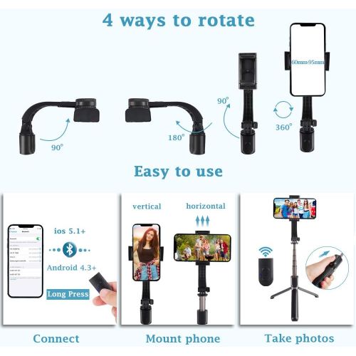  Beacon Pet Gimbal Selfie Stick with Tripod,Anti-Shake Extendable Bluetooth Phone Tripod with Stabilizer Anti-shaking Automatic Balance Mobile Phone Stand,Detachable Remote 360° Rotation for i