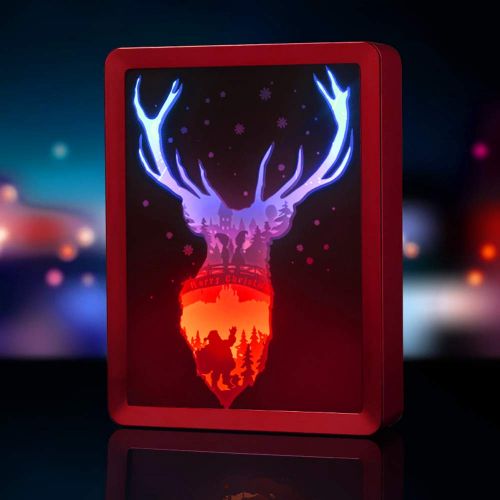  Beacon Pet 3D Paper Carving Lamp Photo Frame Lights Lovers Night Light Birthday Christmas (Elk Red)