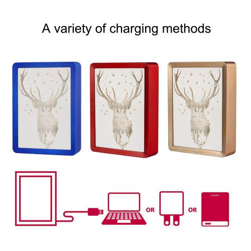  Beacon Pet 3D Paper Carving Lamp Photo Frame Lights Lovers Night Light Birthday Christmas (Elk Red)