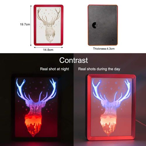  Beacon Pet 3D Paper Carving Lamp Photo Frame Lights Lovers Night Light Birthday Christmas (Elk Red)