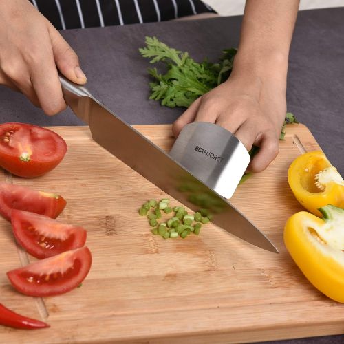  15 Pieces Knife Set-Beafuorct Chefs knife,Kitchen Knife Set with Block,6 Steak Knives,Kitchen Scissors Knife Sharpener,Finger Protection&Acrylic Stand-Best Cutlery Set Gift