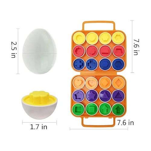  12pcs Color and Shape Matching Egg Set Montessori Toddler Education Classification Toys for Fine Motor Skills of The Fingers Muscles, Preschool Children Smart Puzzles Easter Gifts (Orange)