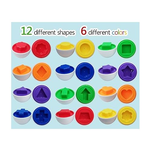  12pcs Color and Shape Matching Egg Set Montessori Toddler Education Classification Toys for Fine Motor Skills of The Fingers Muscles, Preschool Children Smart Puzzles Easter Gifts (Orange)