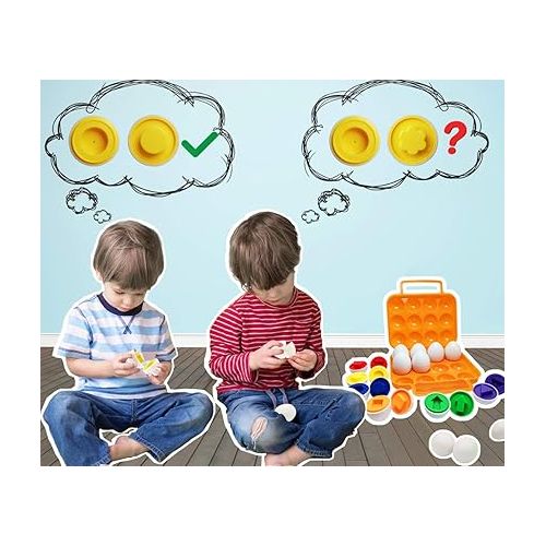  12pcs Color and Shape Matching Egg Set Montessori Toddler Education Classification Toys for Fine Motor Skills of The Fingers Muscles, Preschool Children Smart Puzzles Easter Gifts (Orange)