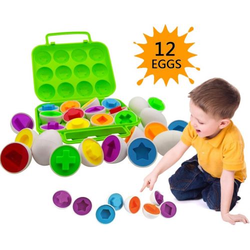  Beakabao 12pcs Color and Shape Matching Egg Set Montessori Toddler Education Classification Toys for Fine Motor Skills of The Fingers Muscles, Preschool Children Smart Puzzles East