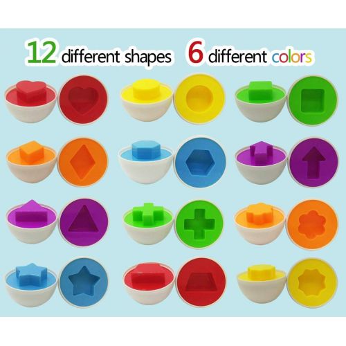  Beakabao 12pcs Color and Shape Matching Egg Set Montessori Toddler Education Classification Toys for Fine Motor Skills of The Fingers Muscles, Preschool Children Smart Puzzles East