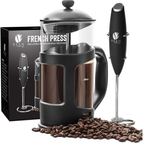  [아마존베스트]Bean Envy Professional Grade 34 oz French Press Coffee Maker & Premium Milk Frother With Stainless Steel Stand - Save Time & Money With Homemade Lattes! Spice Up Your Countertop & Taste Buds