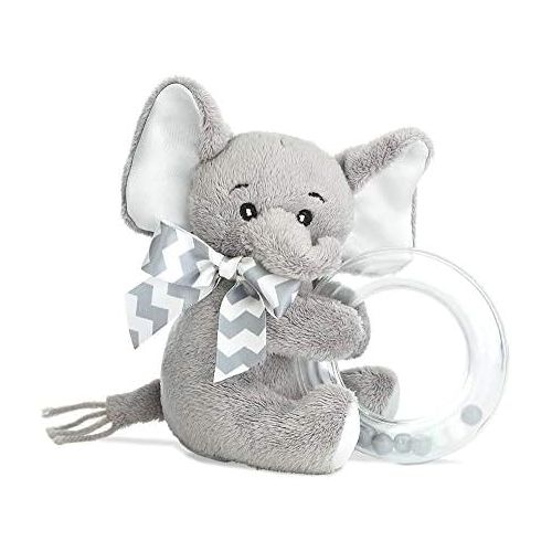  [아마존베스트]Bearington Baby Lil Spout Plush Stuffed Animal Gray Elephant Shaker Toy Ring Rattle, 5.5