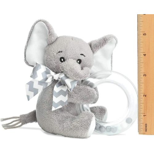  [아마존베스트]Bearington Baby Lil Spout Plush Stuffed Animal Gray Elephant Shaker Toy Ring Rattle, 5.5