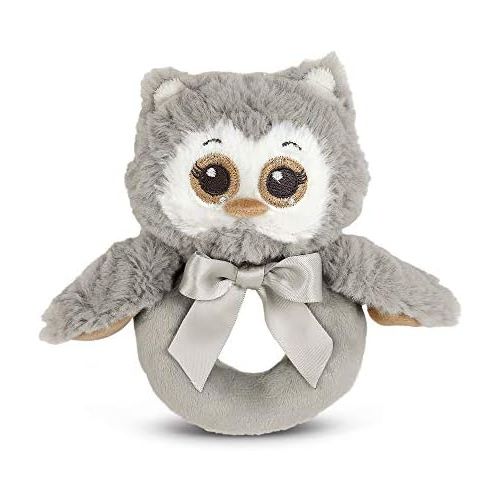  [아마존베스트]Bearington Baby Lil Owlie Plush Stuffed Animal Gray Owl Soft Ring Rattle, 5.5