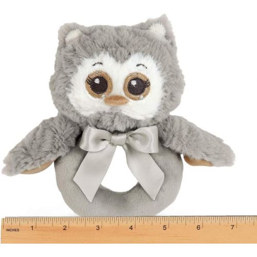  [아마존베스트]Bearington Baby Lil Owlie Plush Stuffed Animal Gray Owl Soft Ring Rattle, 5.5