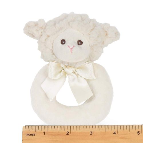  [아마존베스트]Bearington Collection Bearington Baby Lamby Plush Stuffed Animal Cream Lamb Soft Ring Rattle, 5.5