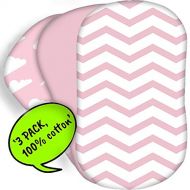 [아마존베스트]Bear's Little Fish Bears Little Fish 3-Pack of Bassinet Sheets | 100% Hypoallergenic Jersey Cotton | Pink and White Patterns for Baby Boy or Girl | Fitted Crib Sheets for Oval, Rectangle and Hourglas