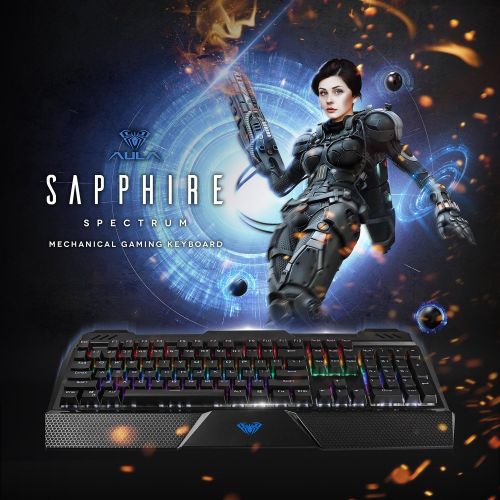  Beastron RGB LED Backlit Mechanical Wired Gaming Keyboard with Blue Switches, Adjustable Backlit Effects, Compatible with PC and Mac - Sapphire Spectrum 2013BL