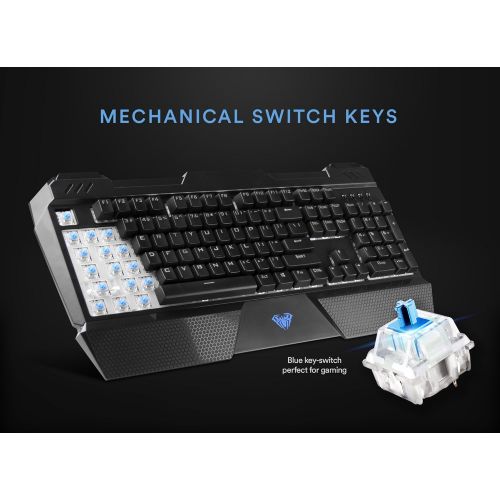  Beastron RGB LED Backlit Mechanical Wired Gaming Keyboard with Blue Switches, Adjustable Backlit Effects, Compatible with PC and Mac - Sapphire Spectrum 2013BL